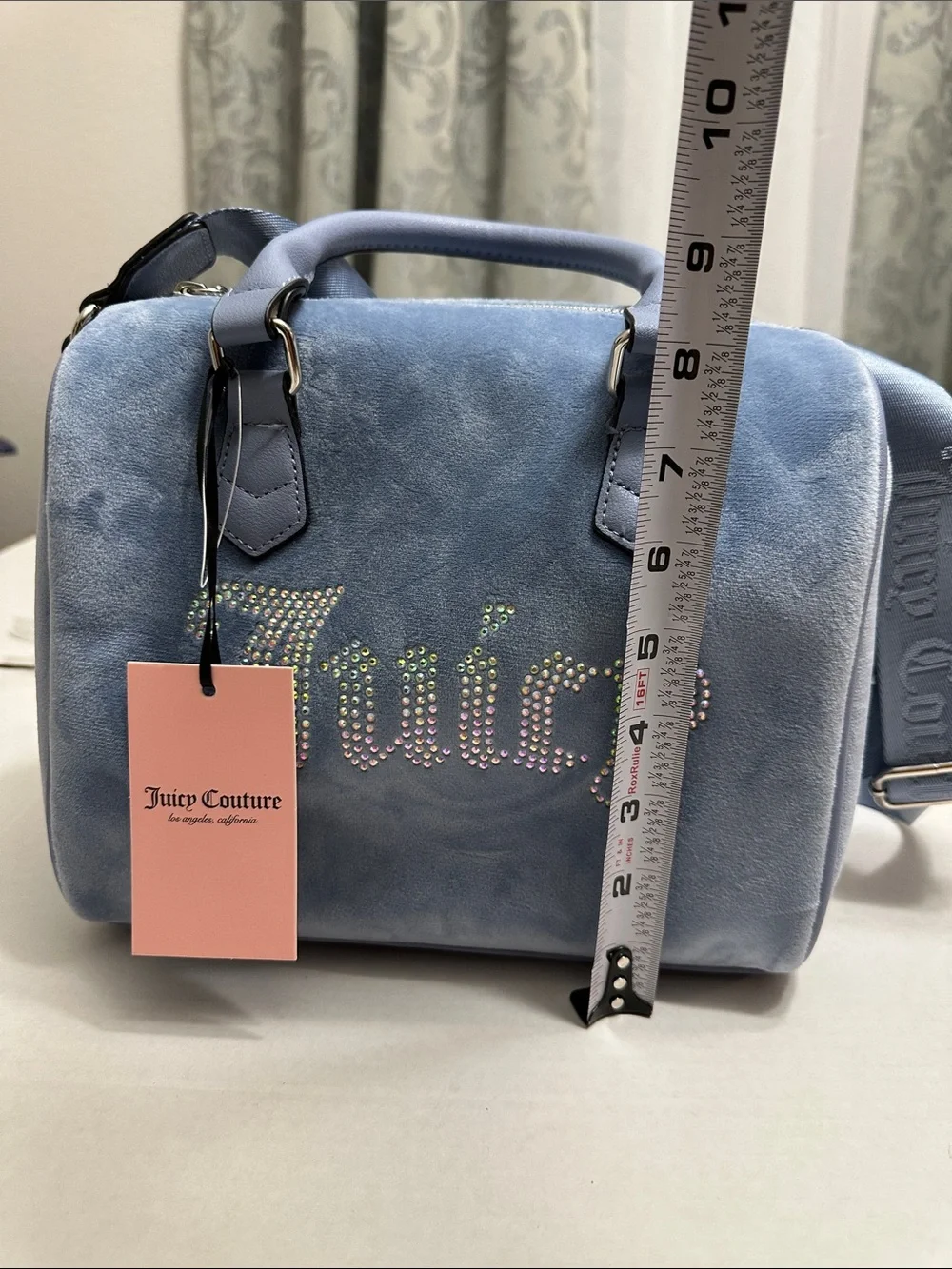 NEW Juicy Couture Obsession Satchel Bag Slate Blue Velvet - Picture 10 of 12